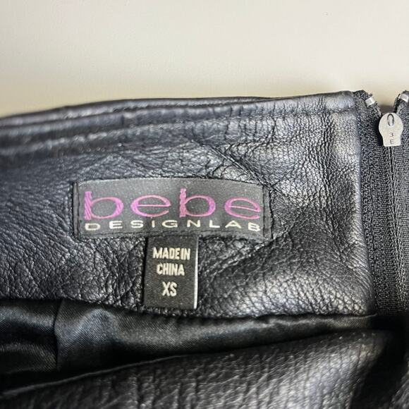Vintage Y2K Bebe Design Lab XS Black Leather Patchwork Mini Skirt Back Zip Slit - Picture 5 of 5